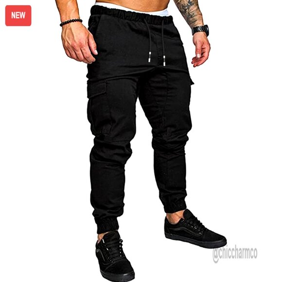 Men's Cotton Cargo Joggers with 6 Pockets Slim Fit Sweatpants for Active Wear